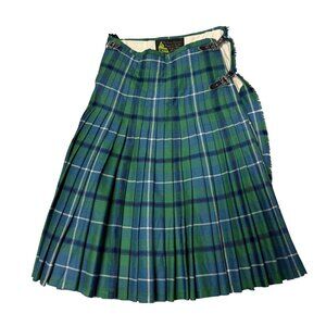 Geoffrey (Tailor) Highland Craft Green & Blue Tartan Wool Kilt Skirt